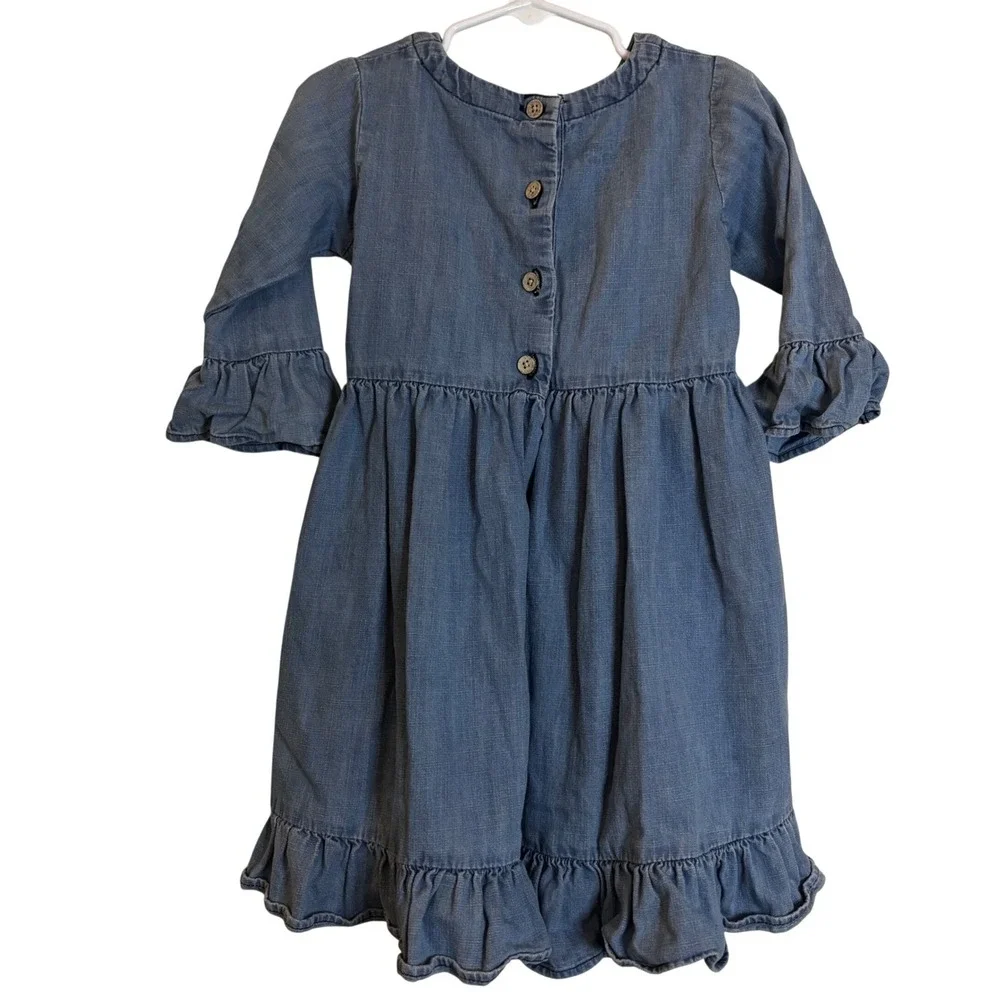Ruffle Butts Girls‎ Denim Dress Size 4T Long Sleeve Stretch High Low Ruffle